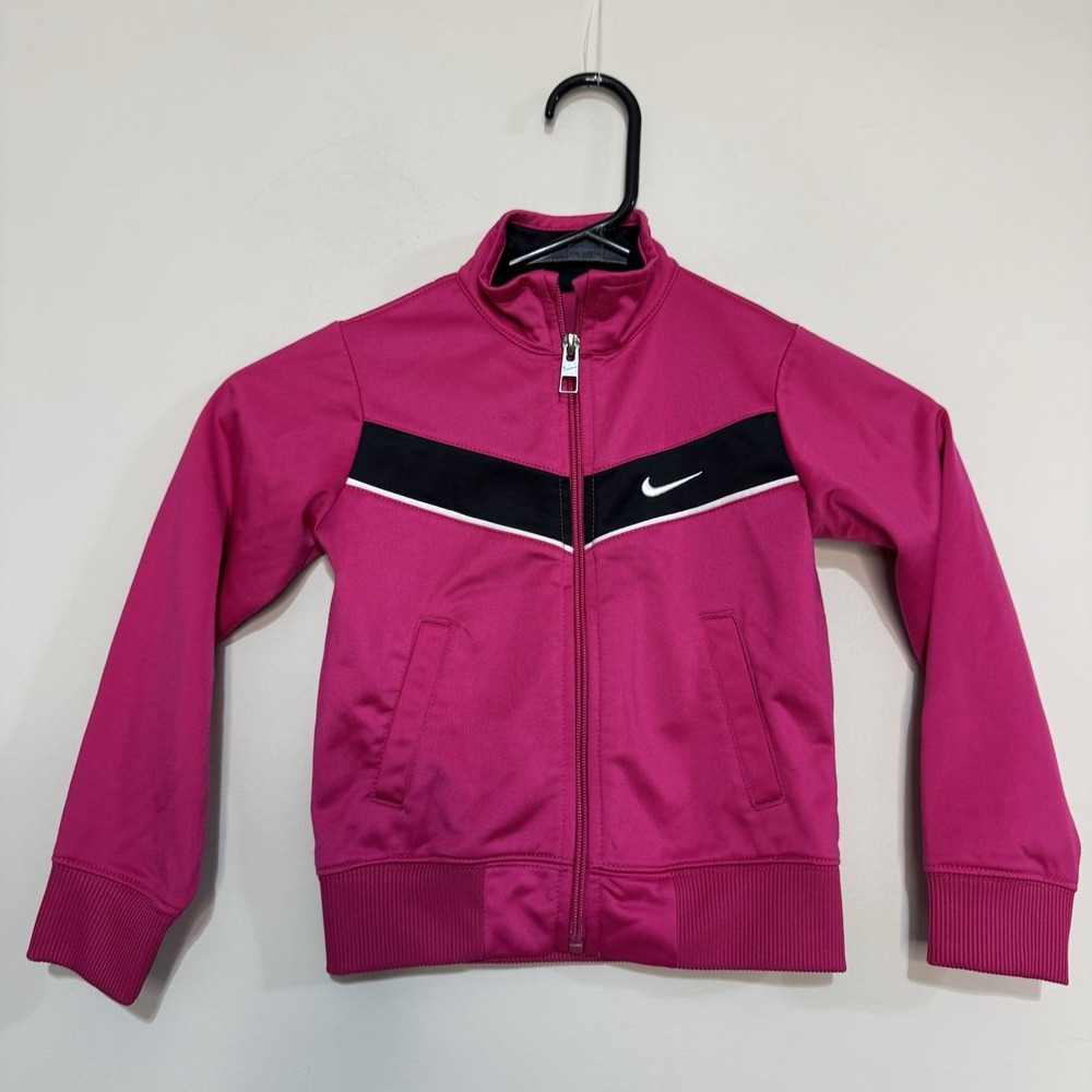 Nike Jacket Girls 4 Fuchsia Pink Track Full Zip Athletic Warm Up Swoosh